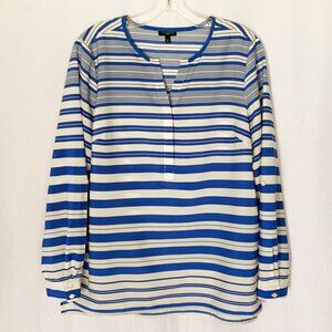 TALBOTS Striped Polyester Roll Tab Sleeve Popover Top Blouse